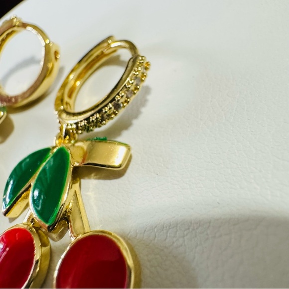 Women Cherry Red Adjustable Necklace and Earring Set - Picture 5 of 11